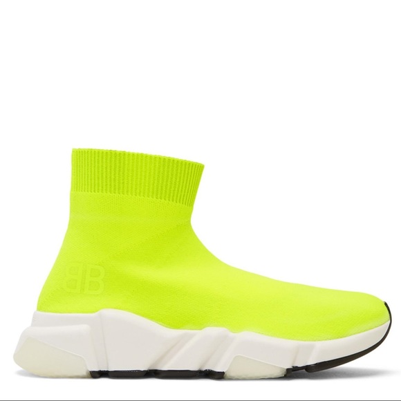 Like New Men’s Size 11 Balenciaga Speed Trainers With BB Print Yellow/Limelight - Picture 1 of 12
